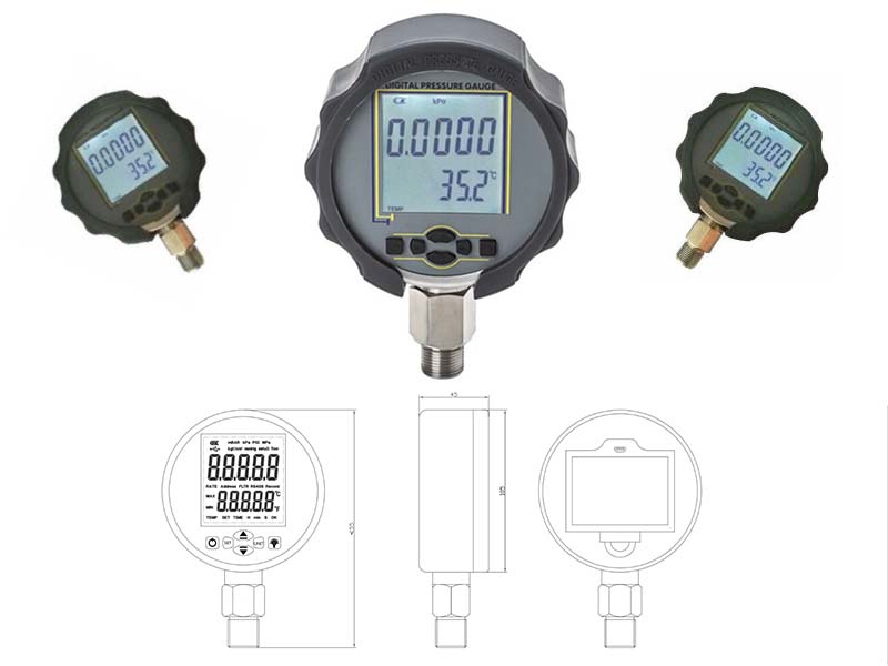 Đồng hồ áp lực điện tử mặt 100mm dải đo 1 bar, 10 bar, 20 bar