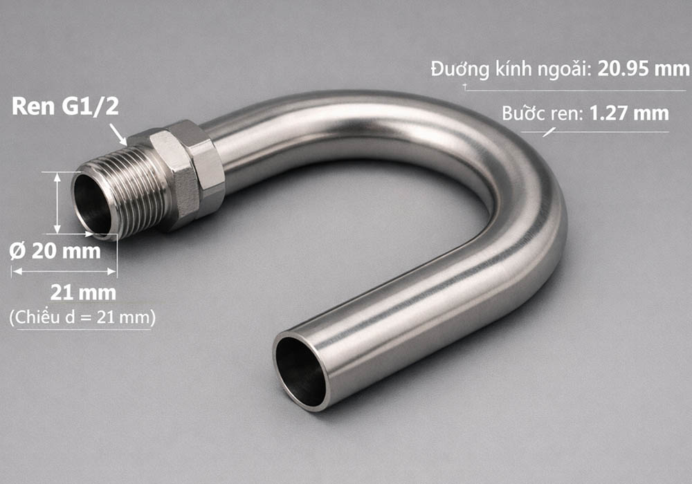 Bảng tra kích thước ren 1/2 NPT – 1/4 BSPT – Rc 1/4 inch 5 Thiết kế ren G1/2 của ống siphon bằng bao nhiêu milimet